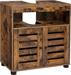 Nancy's Gaboury Badkamermeubel - Wastafelonderkast - Uitsparing - Open Vak - Openslaande Deuren - Industrieel - Bruin - Zwart - Bewerkt Hout - 60 X 30 X 63 Cm