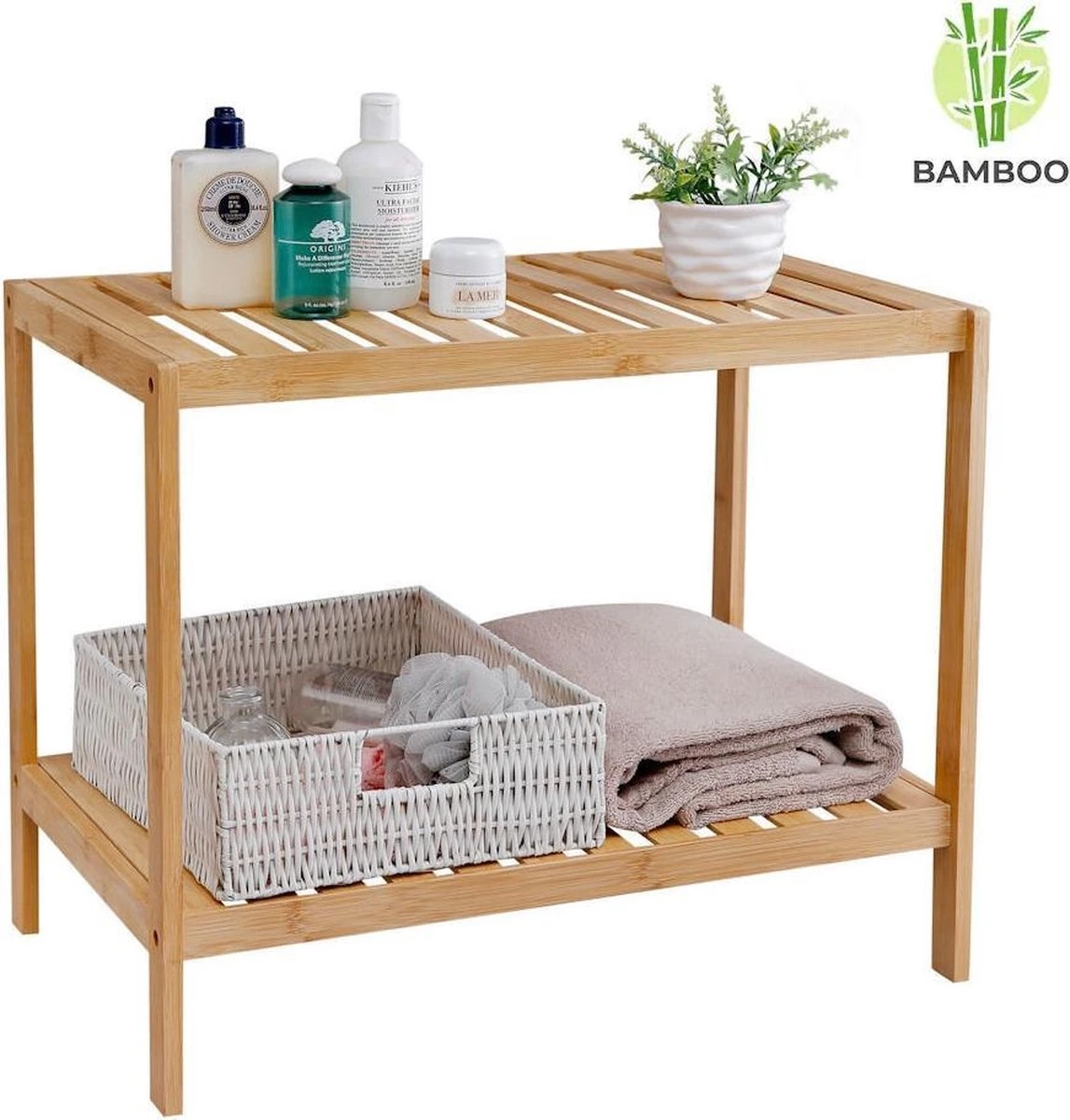 Merkloos Decopatent® Houten Bankje Van Bamboe - Badkamer - Opbergrek - Badkamerkast Rek - Open Badkamerbankje - Opbergen Handdoeken Rek 9 Merkloos Decopatent® Houten Bankje Van Bamboe - Badkamer - Opbergrek - Badkamerkast Rek - Open Badkamerbankje - Opbergen Handdoeken Rek - Afbeelding 7