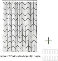Douchegordijn Badkamer Accessoires - Visgraad - Zwart/Wit- 180x200 Cm -Badkamer Wijs 1149x1200