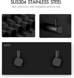 BOTC Handdoekhouder RVS - Handdoekhaakjes 2 In 1 RVS Zelfklevend - Rechthoekig Handdoek Haakjes - Handdoekhaak - Zwart -Badkamer Wijs 1151x1200 4