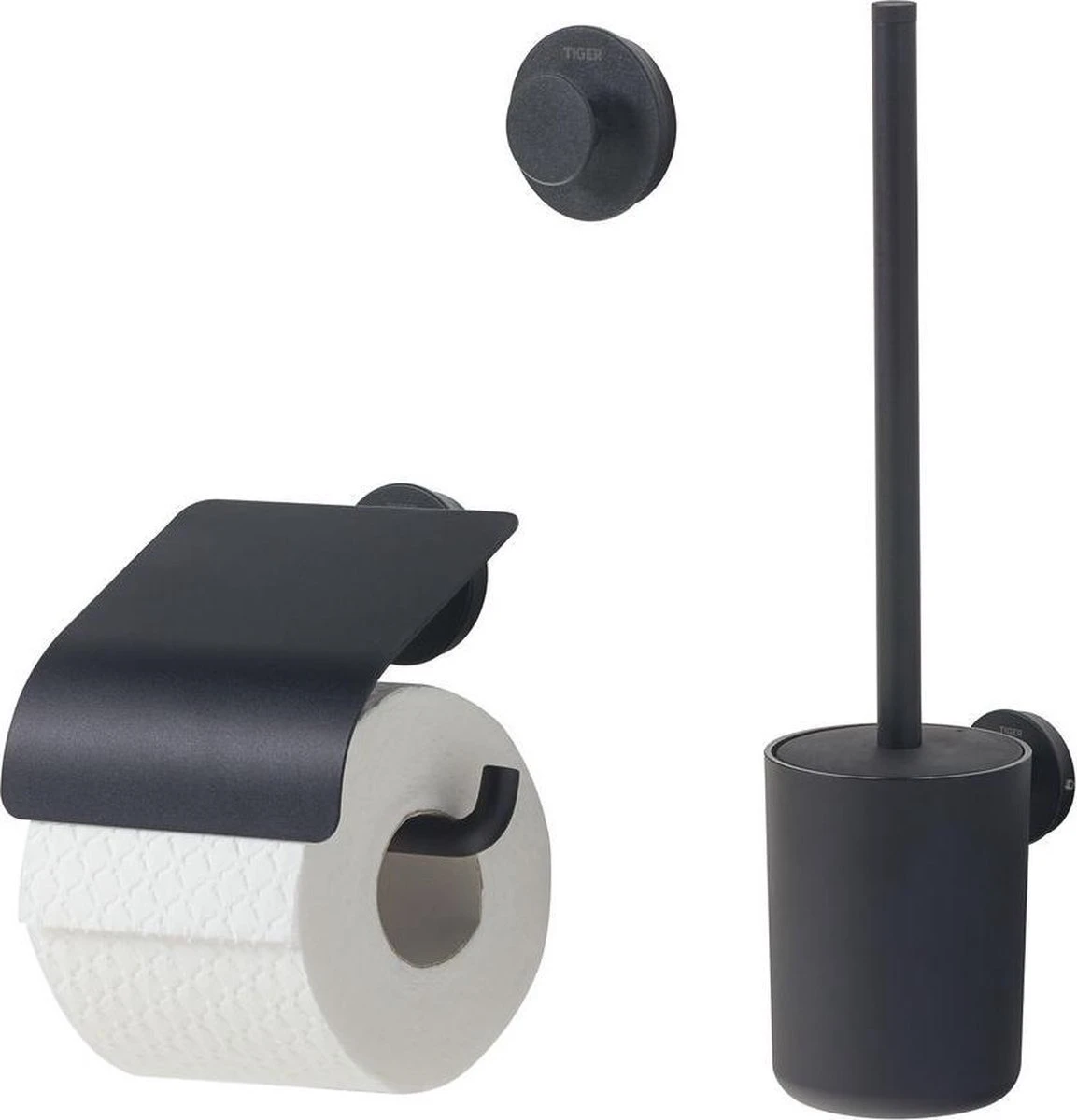 Tiger Urban Toiletaccessoireset - Toiletborstel Met Houder - Toiletrolhouder Met Klep - Handdoekhaak - Zwart 3 Tiger Urban Toiletaccessoireset - Toiletborstel Met Houder - Toiletrolhouder Met Klep - Handdoekhaak - Zwart