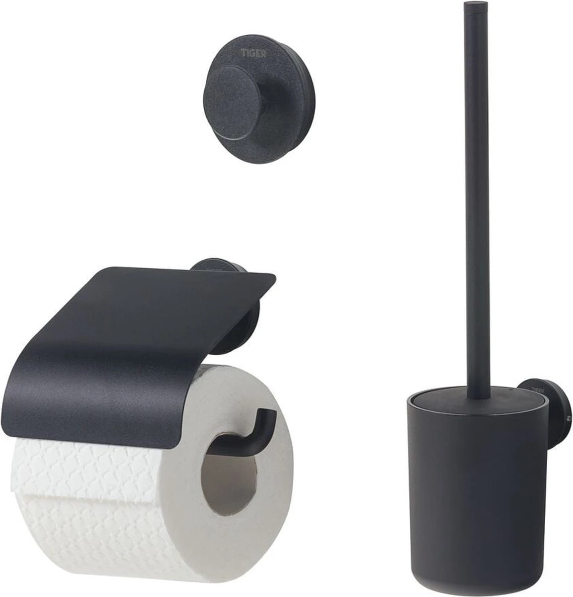 Tiger Urban Toiletaccessoireset - Toiletborstel Met Houder - Toiletrolhouder Met Klep - Handdoekhaak - Zwart 15 Tiger Urban Toiletaccessoireset - Toiletborstel Met Houder - Toiletrolhouder Met Klep - Handdoekhaak - Zwart - Afbeelding 13