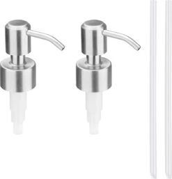 Navaris Roestvrijstalen Zeepdispenserkop Set X2 - Opschroefbare Pompkop Voor Flessen - 22-24 Mm Mondstuk Voor Vloeistof, Lotion - Zilverkleurig