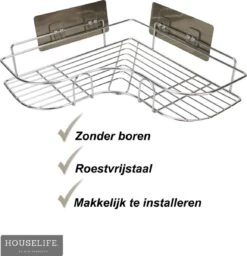 Doucherek Zonder Boren - RVS - Zelfklevend Doucherekje - Hangend – Hoek – Inclusief 2 Muurstickers -Badkamer Wijs 1156x1200 4