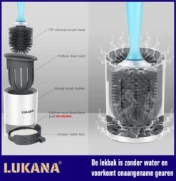 Lukana Siliconen WC Borstel Met Zeepdispenser - Hervulbaar - Vrijstaand Of Hangend - Sneldrogend, Hygiënisch & Antibacteriële Werking - Zonder Boren - Toilet Brush - Toiletborstel Houder - Lekbak -Badkamer Wijs 1162x1200 5
