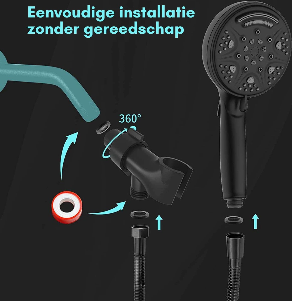 Salvano Douchekop - Waterbesparend - Hoge Kwaliteit - Handdouche - 9 Standen - Zwart 2023 Pro 5 Salvano Douchekop - Waterbesparend - Hoge Kwaliteit - Handdouche - 9 Standen - Zwart 2023 Pro - Afbeelding 3