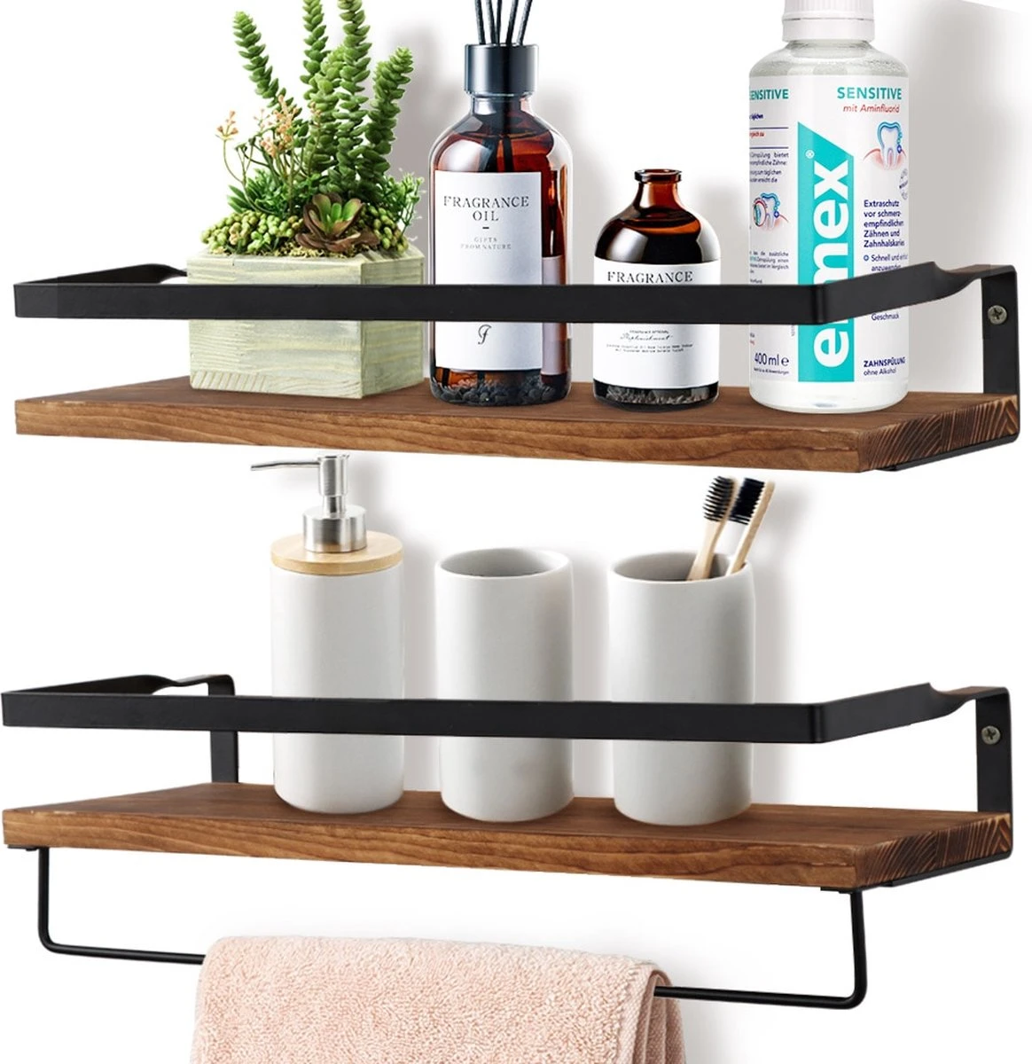 Zwevende Wandplank - 2 Stuks - 40cm - Handdoekhouder En 8 Haakjes - Badkamerplank Decoratieve Muur Opbergplanken Voor Badkamer Slaapkamer, Woonkamer, Keuken Plank 12 Zwevende Wandplank - 2 Stuks - 40cm - Handdoekhouder En 8 Haakjes - Badkamerplank Decoratieve Muur Opbergplanken Voor Badkamer Slaapkamer, Woonkamer, Keuken Plank - Afbeelding 10