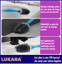 Lukana Siliconen WC Borstel Met Zeepdispenser - Hervulbaar - Vrijstaand Of Hangend - Sneldrogend, Hygiënisch & Antibacteriële Werking - Zonder Boren - Toilet Brush - Toiletborstel Houder - Lekbak -Badkamer Wijs 1164x1200 5