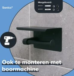 Sanics WC Rolhouder Zwart – Toiletrolhouder Zonder Boren – Met Plankje - Zelfklevend - RVS 20 Sanics WC Rolhouder Zwart – Toiletrolhouder Zonder Boren – Met Plankje - Zelfklevend - RVS -Badkamer Wijs 1165x1200 4