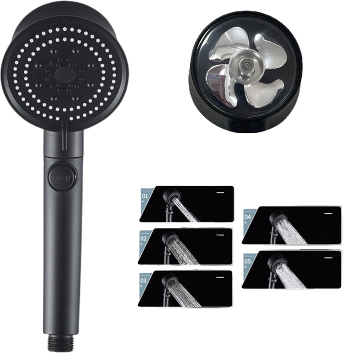 Merkloos Waterbesparende Douchekop - Handdouche - Regendouche - Met ECO STOP Knop - 5 Standen - ABS - Zwart 3 Merkloos Waterbesparende Douchekop - Handdouche - Regendouche - Met ECO STOP Knop - 5 Standen - ABS - Zwart