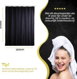 HGMD Douchegordijn 120x200 - Zwart - Wasbaar - Douchegordijn Anti Schimmel -Badkamer Wijs 1167x1200 12