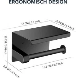 Toiletrolhouder Met Plankje - Zelfklevend Of Boren - WC Rolhouder - Incl. Handdoekhaakjes - Zwart -Badkamer Wijs 1168x1200 5