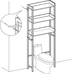 WC Plank, Badkamerplank, Rek Voor Toilet Of Wasmachine Met 3 Open Vakken, Ruimtebesparend, Industrieel Ontwerp, Vintage Bruin En Zwart -Badkamer Wijs 1169x1200 11