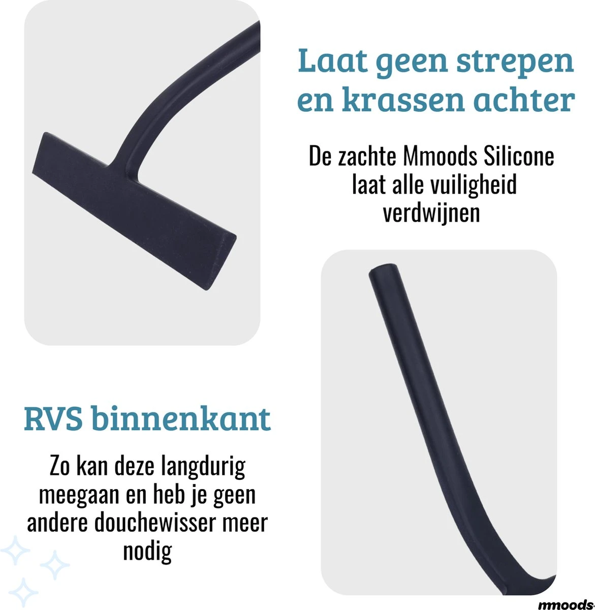 Mmoods Douchewisser Zwart - Douche Trekker Met Zuignap - Vloerwisser Badkamer - Vloertrekker RVS 5 Mmoods Douchewisser Zwart - Douche Trekker Met Zuignap - Vloerwisser Badkamer - Vloertrekker RVS - Afbeelding 3