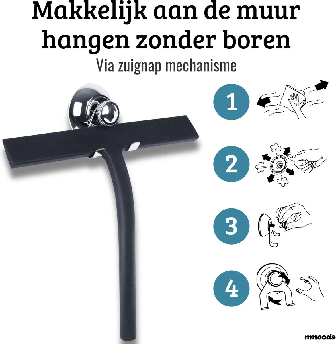 Mmoods Douchewisser Zwart - Douche Trekker Met Zuignap - Vloerwisser Badkamer - Vloertrekker RVS 7 Mmoods Douchewisser Zwart - Douche Trekker Met Zuignap - Vloerwisser Badkamer - Vloertrekker RVS - Afbeelding 5