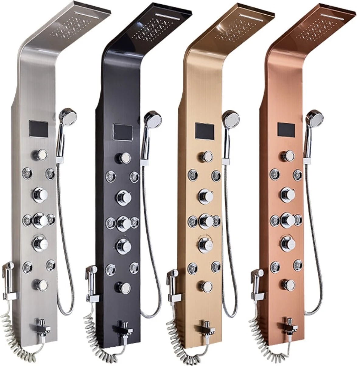 Douchepaneel Met Massage - Regendouche - Massage Jets - Waterval Douche - Met Thermostaatkraan En Handdouche - Zilver - Opbouw - Douchekop - Flanner® 4 Douchepaneel Met Massage - Regendouche - Massage Jets - Waterval Douche - Met Thermostaatkraan En Handdouche - Zilver - Opbouw - Douchekop - Flanner® - Afbeelding 2