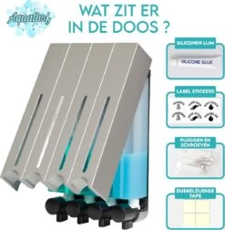 Aquathof, Zeepdispenser, RVS Kleur, 4 Kamer, 4 Reservoirs, 4x500ml, Hangend - Wandmontage -Badkamer Wijs 1174x1200 4