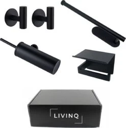 Toiletset Zwart 4-delig - Toiletaccessoireset - Toiletborstelhouder - Toiletrolhouder - Reserverolhouder - Handdoekhaakjes - RVS - Toilet Accessoires Set - Badkamer -Badkamer Wijs 1176x1200 10