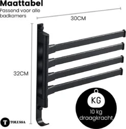 Tolussa Handdoekrek Badkamer Zwart - 30 CM - Handdoekhouder Zwart - Handdoekenrek Badkamer - Draaibaar 17 Tolussa Handdoekrek Badkamer Zwart - 30 CM - Handdoekhouder Zwart - Handdoekenrek Badkamer - Draaibaar -Badkamer Wijs 1178x1200 10