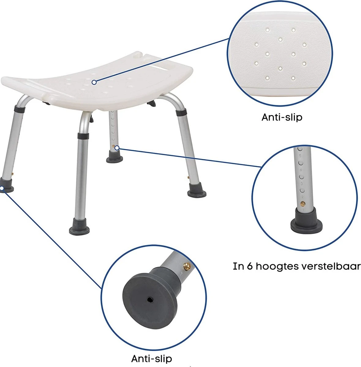 Life&Home Douchekruk - 6 Hoogtes - Douchestoel - Handgrepen - Max 130 Kg - Douchekophouder 7 Life&Home Douchekruk - 6 Hoogtes - Douchestoel - Handgrepen - Max 130 Kg - Douchekophouder - Afbeelding 5
