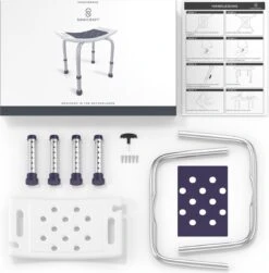 Sanicraft® Douchekruk - In Hoogte Verstelbaar - Douchekrukje - Roestvrij - 150kg Draagkracht - Comfortabel Zitkussen - Inclusief Douchekophouder, Handgrepen, Anti Slip Poten -Badkamer Wijs 1182x1200 10