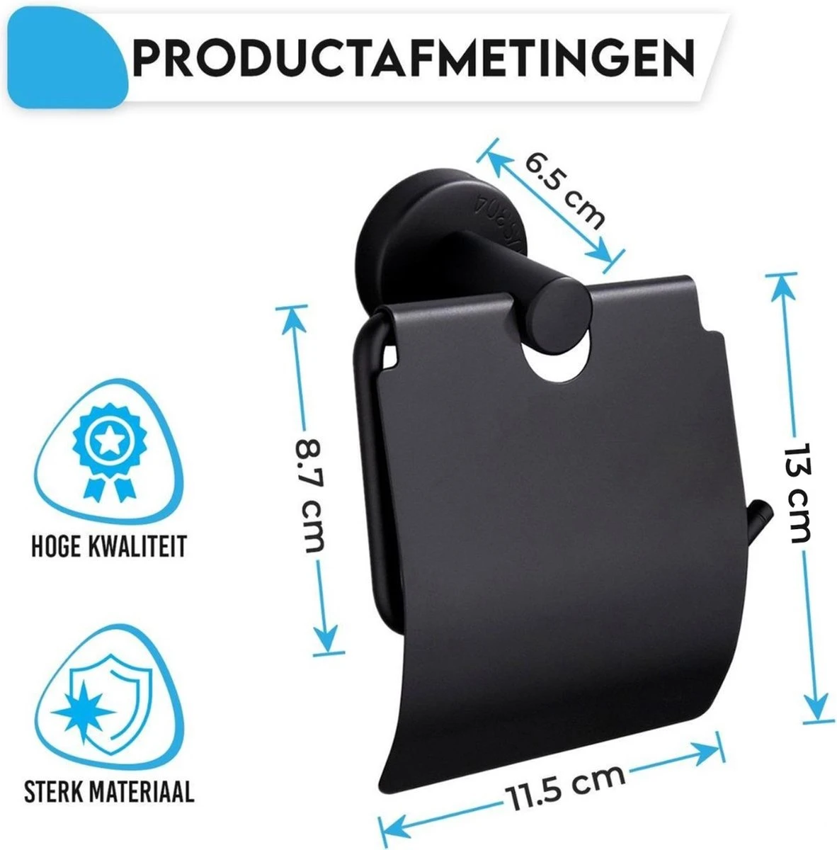 Sanics Toiletrolhouder Zwart Met Klep - WC Rolhouder RVS Inclusief Montage Set - Closetrolhouder 4 Sanics Toiletrolhouder Zwart Met Klep - WC Rolhouder RVS Inclusief Montage Set - Closetrolhouder - Afbeelding 2