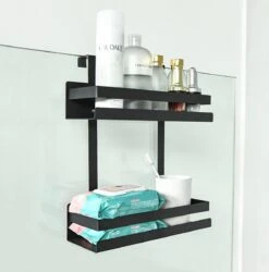 Doucherek Hangend - Ophangbaar Doucherek Matzwart - Twee Lagen - Badkamerrek - Doucherek Zonder Boren - 2 Laags - Badkamer Accessoires -Badkamer Wijs 1186x1200 3