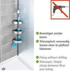 WENKO Telescopisch Doucherek Big Black 3-laags Met Spiegel Zilver/zwart - Bevestigen Zonder Boren -Badkamer Wijs 1187x1200 4