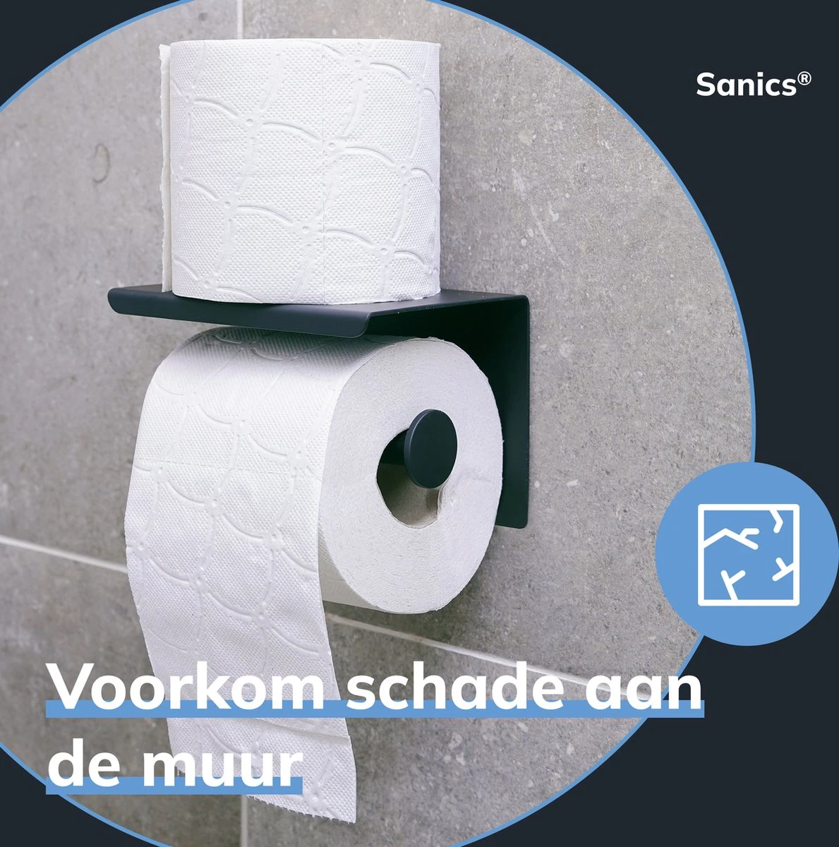 Sanics WC Rolhouder Zwart – Toiletrolhouder Zonder Boren – Met Plankje - Zelfklevend - RVS 8 Sanics WC Rolhouder Zwart – Toiletrolhouder Zonder Boren – Met Plankje - Zelfklevend - RVS - Afbeelding 6