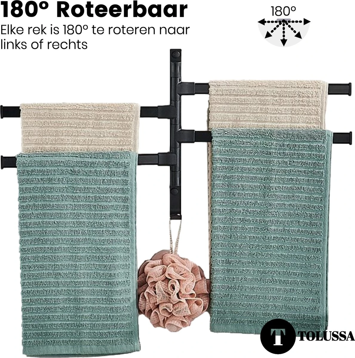 Tolussa Handdoekrek Badkamer Zwart - 30 CM - Handdoekhouder Zwart - Handdoekenrek Badkamer - Draaibaar 5 Tolussa Handdoekrek Badkamer Zwart - 30 CM - Handdoekhouder Zwart - Handdoekenrek Badkamer - Draaibaar - Afbeelding 3
