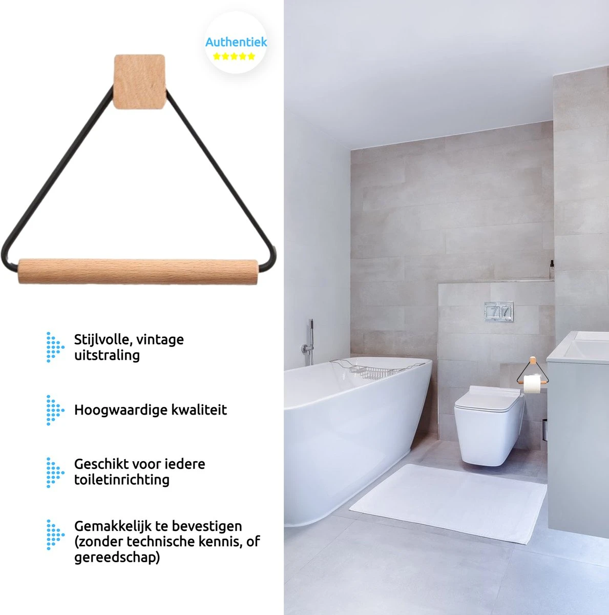 Toiletrolhouder Zonder Boren- Wc Rolhouder - Zuignap - Zelfklevend - Hout 11 Toiletrolhouder Zonder Boren- Wc Rolhouder - Zuignap - Zelfklevend - Hout - Afbeelding 9