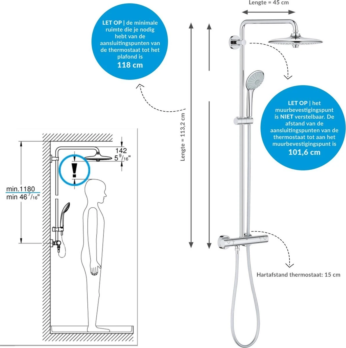 GROHE Euphoria 260 Regendouche - ø 26cm - Met Thermostaatkraan - Chroom 14 GROHE Euphoria 260 Regendouche - ø 26cm - Met Thermostaatkraan - Chroom - Afbeelding 12