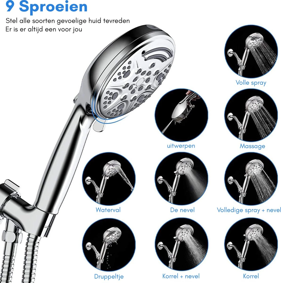 Salvano Douchekop - Waterbesparend - Regendouche - 9 Standen 5 Salvano Douchekop - Waterbesparend - Regendouche - 9 Standen - Afbeelding 3