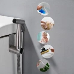 Merkloos Bidet - Handdouche/kraan - Water Sproeier/spray - Toilet/badkamer - Montage Set - 1,5M Slang - Multifunctioneel - RVS – Zilver -Badkamer Wijs 1193x1200 15