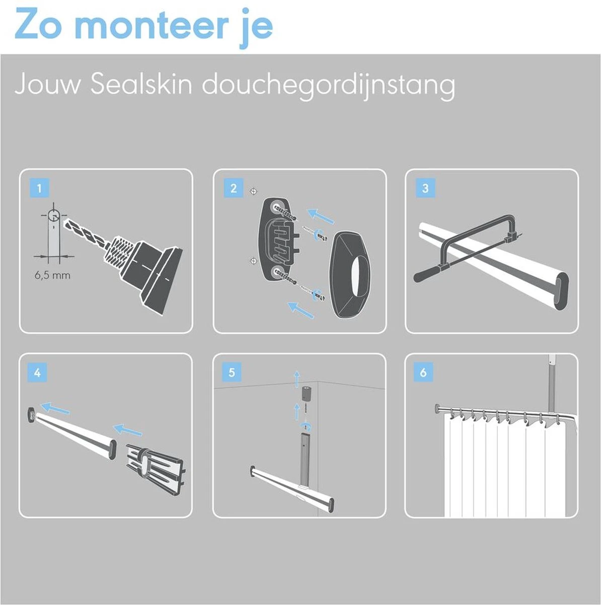 Sealskin - Easy Roll Douchegordijnstangset - 90x90x90 Cm - Wit 5 Sealskin - Easy Roll Douchegordijnstangset - 90x90x90 Cm - Wit - Afbeelding 3