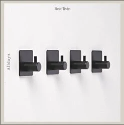Merkloos Handdoekhaak 4 + 1 GRATIS Set Zonder Boren - RVS - Zwart - Vierkant Zelfklevend - Badjas - Theedoek Hanger Keuken Badkamer Handdoek Haakjes -Badkamer Wijs 1194x1200 6