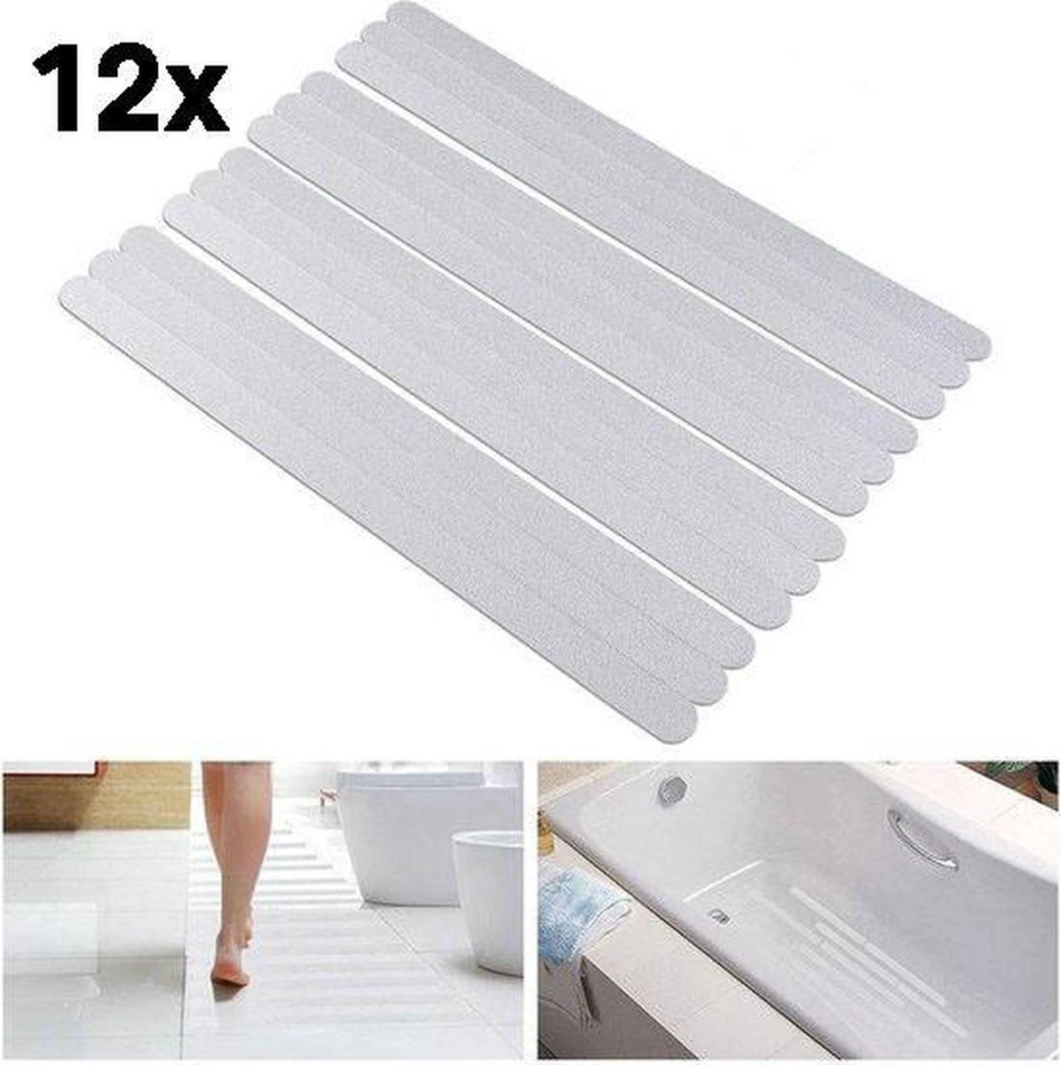 Zelfklevende Antislip Stickers - Antislip Strips 12 STUKS - 20x2 CM - Douche/Bad/Trap Plakstrip 3 Zelfklevende Antislip Stickers - Antislip Strips 12 STUKS - 20x2 CM - Douche/Bad/Trap Plakstrip