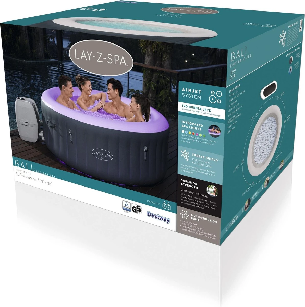 Bestway Lay-Z-Spa Jacuzzi ''Bali Airjet'' Bubbelbad Voor 4 Personen, Inclusief Soft-touch Bedieningspaneel 9 Bestway Lay-Z-Spa Jacuzzi ''Bali Airjet'' Bubbelbad Voor 4 Personen, Inclusief Soft-touch Bedieningspaneel - Afbeelding 7