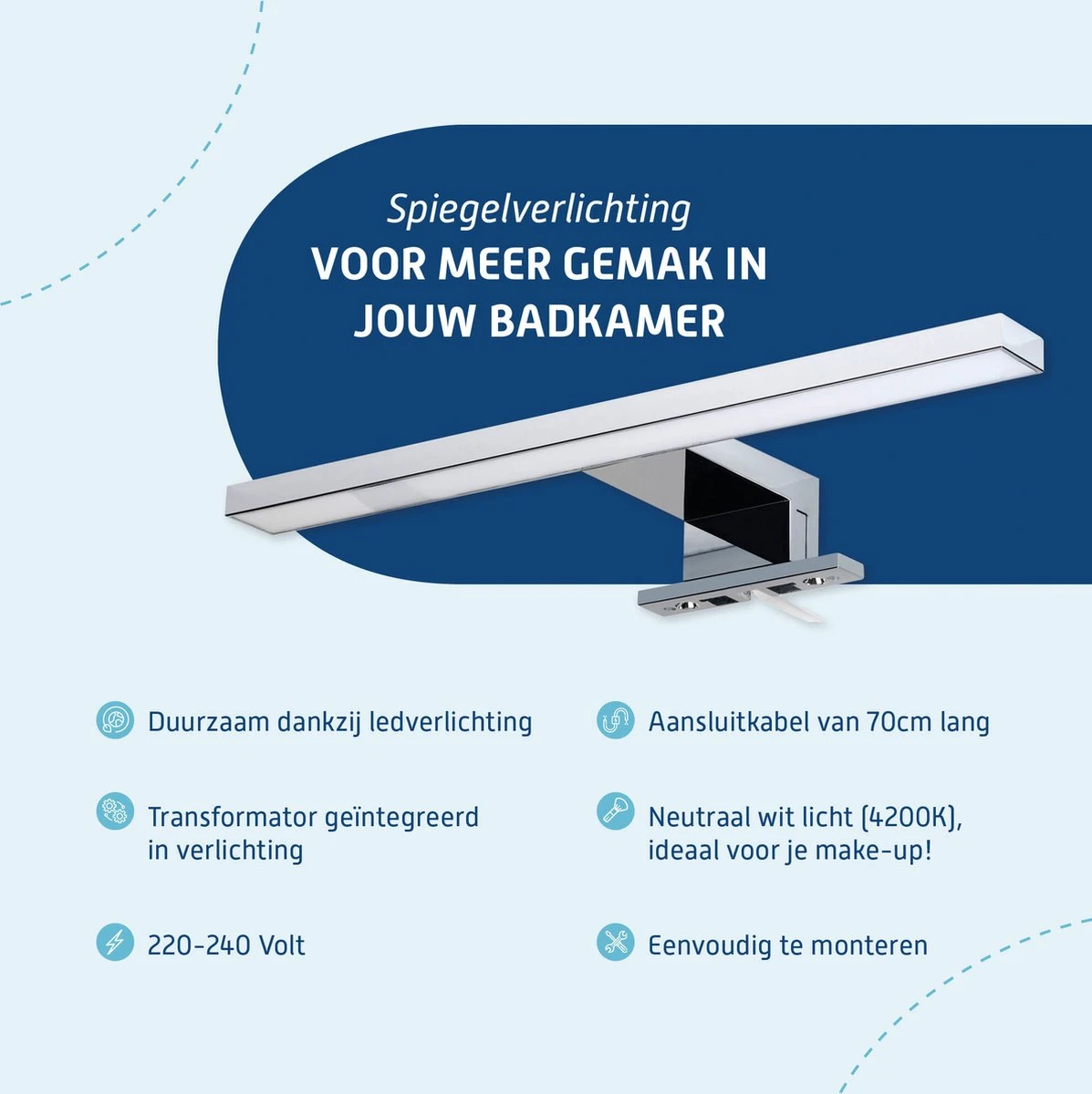 Saqu Fondi - Badkamerverlichting - Opbouwverlichting Voor Spiegel En Spiegelkast - Chroom - LED Lamp 6 Saqu Fondi - Badkamerverlichting - Opbouwverlichting Voor Spiegel En Spiegelkast - Chroom - LED Lamp - Afbeelding 4