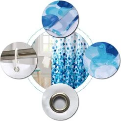 Douchegordijn - 180x200 Cm - Incl. Ringen - Waterdicht - Sneldrogend & Anti Schimmel - Wasbaar & Duurzaam - Polyester - Blue Petals -Badkamer Wijs 1198x1200 34