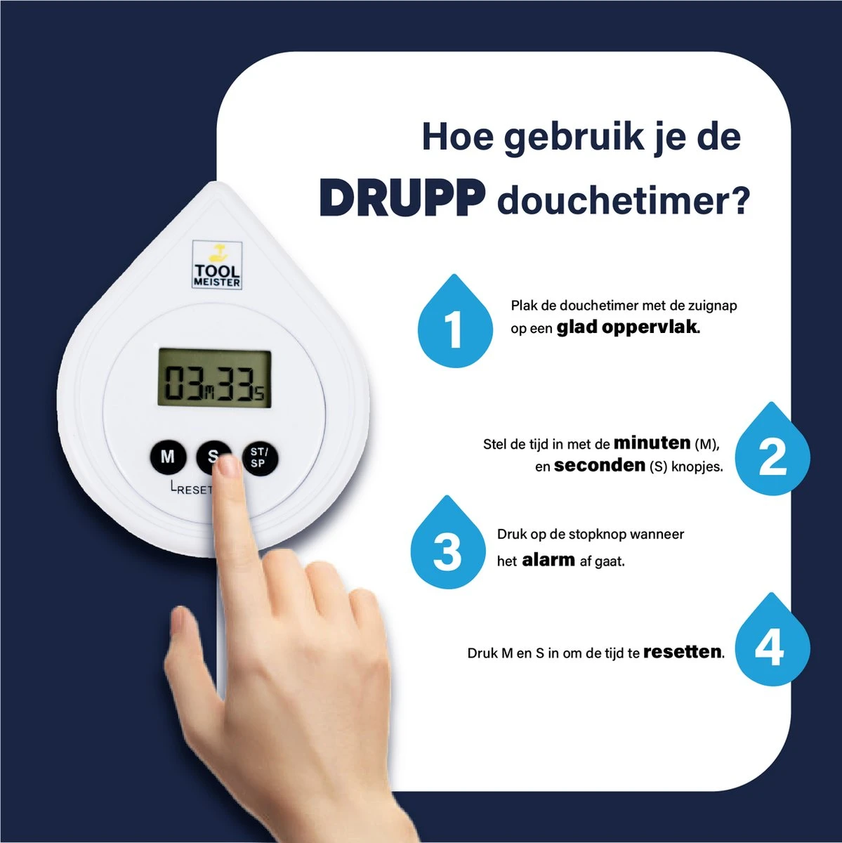 Tool Meister DRUPP - Douchetimer - Douche/Shower/Badkamer Timer & Klok - Coach - Waterdicht - Incl. Zuignap & Batterij 8 Tool Meister DRUPP - Douchetimer - Douche/Shower/Badkamer Timer & Klok - Coach - Waterdicht - Incl. Zuignap & Batterij - Afbeelding 6