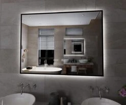 Viidako Badkamerspiegel Met LED Verlichting - Anti Condens - 3 LED Standen - Met Klok - Mat Zwart -Badkamer Wijs 1200x1000