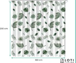 Loti Living Douchegordijn Anti Schimmel – Blaadjes - Inclusief Ringen – Waterdicht - Polyester - Douchegordijn 180x200 Cm -Badkamer Wijs 1200x1000 30