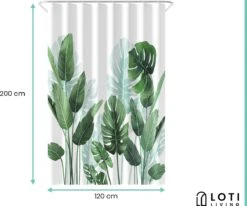 Loti Living Douchegordijn Anti Schimmel – Strelitzia - Inclusief Ringen – Waterdicht - Polyester - Douchegordijn 120x200 Cm -Badkamer Wijs 1200x1000 4