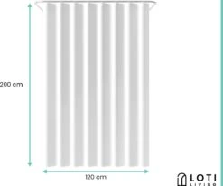 Loti Living Douchegordijn Anti Schimmel – Wit - Inclusief Ringen – Waterdicht - Polyester - Douchegordijn 120x200 Cm -Badkamer Wijs 1200x1000 40