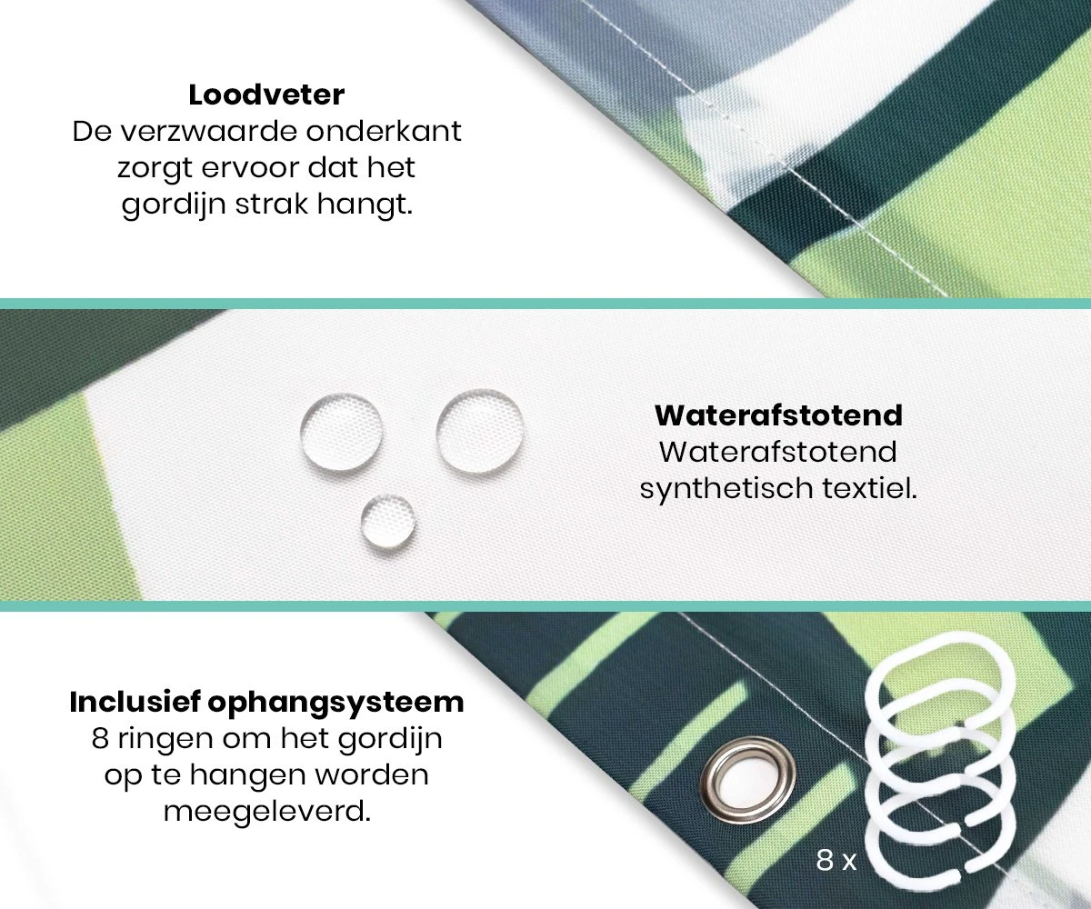 Loti Living Douchegordijn Anti Schimmel – Jungle - Inclusief Ringen – Waterdicht - Polyester - Douchegordijn 120x200 Cm 4 Loti Living Douchegordijn Anti Schimmel – Jungle - Inclusief Ringen – Waterdicht - Polyester - Douchegordijn 120x200 Cm - Afbeelding 2