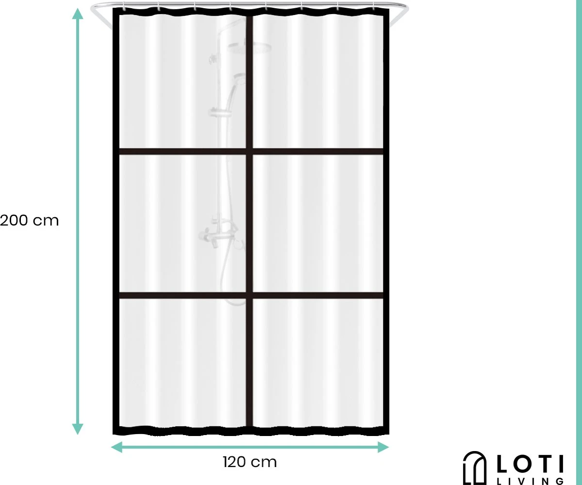 Loti Living Douchegordijn Anti Schimmel – Mat Transparant Zwart - Inclusief Ringen – Waterdicht - PEVA - Douchegordijn 120x200 Cm 5 Loti Living Douchegordijn Anti Schimmel – Mat Transparant Zwart - Inclusief Ringen – Waterdicht - PEVA - Douchegordijn 120x200 Cm - Afbeelding 3