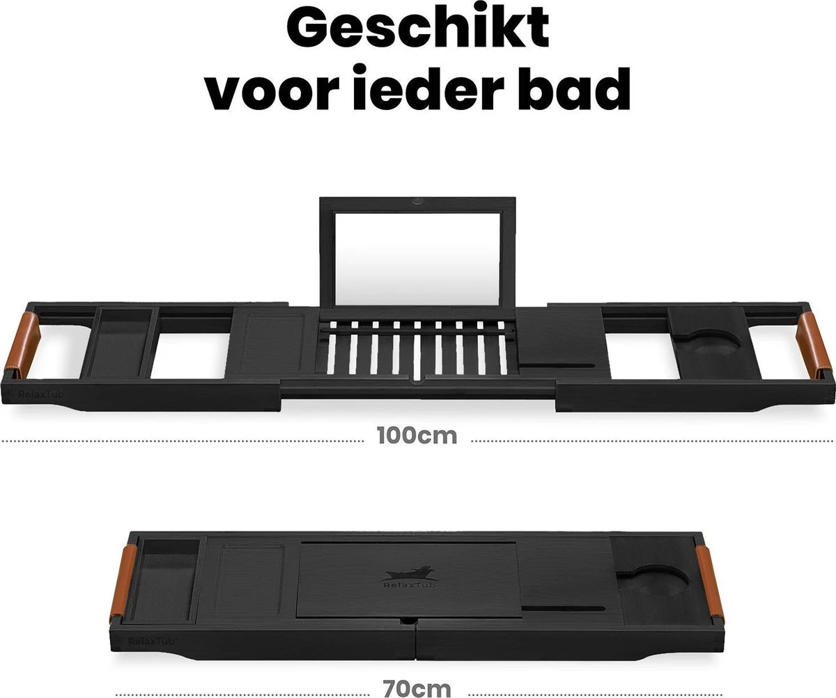 RelaxTub® Badplank - Badplank Voor In Bad - Badrek - Verstelbaar - Anti Slip - Badplank Zwart - Badplank Hout - Badrekje Inclusief Boekenhouder, Tablethouder & Spiegel 9 RelaxTub® Badplank - Badplank Voor In Bad - Badrek - Verstelbaar - Anti Slip - Badplank Zwart - Badplank Hout - Badrekje Inclusief Boekenhouder, Tablethouder & Spiegel - Afbeelding 7
