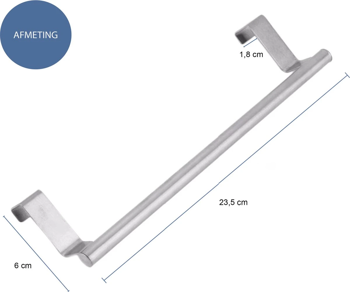QUVIO Theedoekhouder RVS / Past Op Panelen Van Max. 1.8 Cm / Makkelijke Montage Op Een Keukenkastdeur / Stalen Handdoekhouder Voor In De Keuken - Lengte 23.5cm - RVS 4 QUVIO Theedoekhouder RVS / Past Op Panelen Van Max. 1.8 Cm / Makkelijke Montage Op Een Keukenkastdeur / Stalen Handdoekhouder Voor In De Keuken - Lengte 23.5cm - RVS - Afbeelding 2