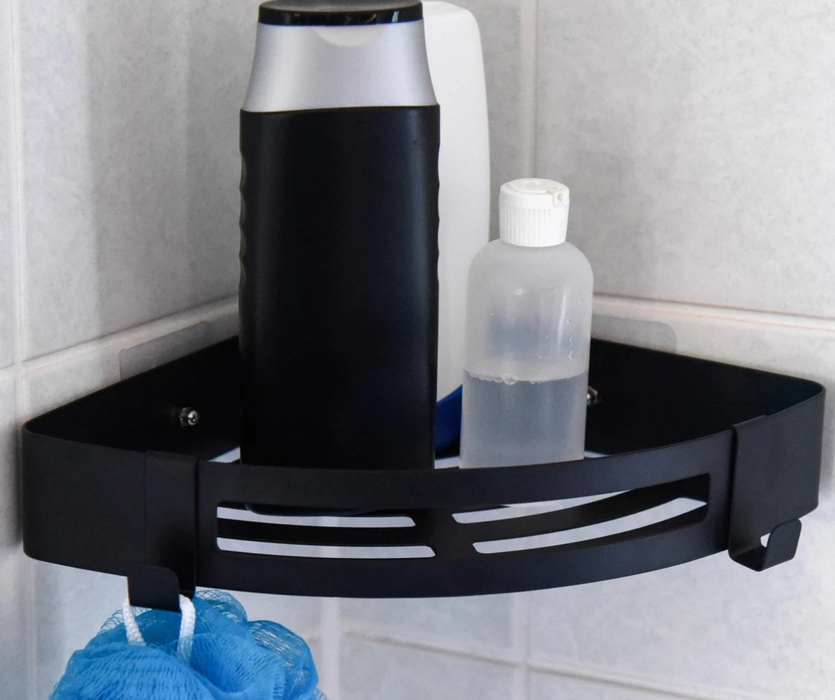 Doucherek Zonder Boren Badkamer Accessoires Zelfklevend | Douchemandje | Badrek | Douche Rek Zwart | Hoekrek Hangend | Blueplato® 3 Doucherek Zonder Boren Badkamer Accessoires Zelfklevend | Douchemandje | Badrek | Douche Rek Zwart | Hoekrek Hangend | Blueplato®